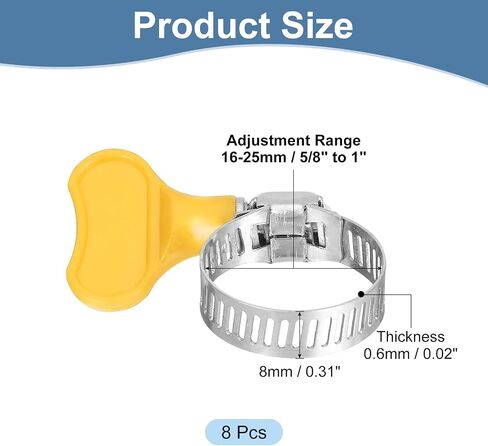 UXCELL 8PCS مقاوم خرطوم من الفولاذ المقاوم للصدأ مشبك خرطوم تروس الدودة ، 18-32 مم (11/16 "إلى 1-1/4") in Kuwait