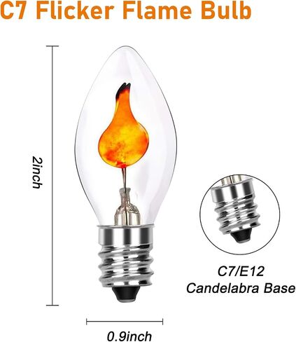 C18 Flicker Flame Bulb, Flame Shaped Bulb Dances with a Flickering Orange Glow, E12 Flame Candelabra Light Bulbs, 12 Pack in Kuwait