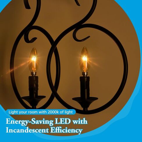 Amber Candelabra Bulb 25W Equivalent, 2W Ultra-Fine Filament E12 Base Candelabra LED Light Bulb, Dimmable Amber LED Bulbs 2000k Soft Warm, Candle Chandelier Bulbs, 6 Pack in Saudi Arabia