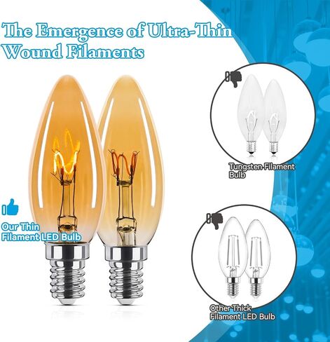 Amber Candelabra Bulb 25W Equivalent, 2W Ultra-Fine Filament E12 Base Candelabra LED Light Bulb, Dimmable Amber LED Bulbs 2000k Soft Warm, Candle Chandelier Bulbs, 6 Pack in Saudi Arabia