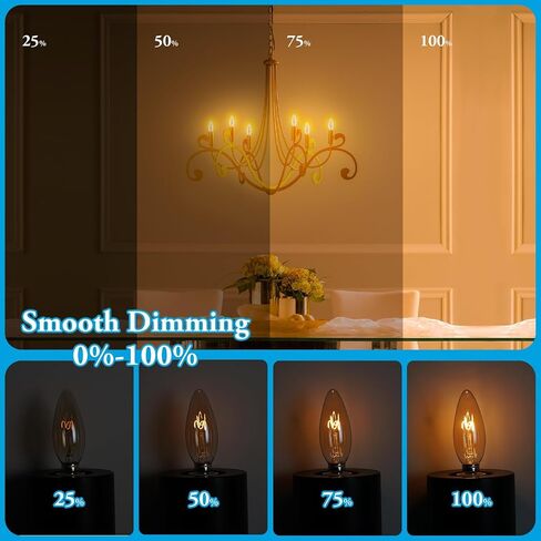 Amber Candelabra Bulb 25W Equivalent, 2W Ultra-Fine Filament E12 Base Candelabra LED Light Bulb, Dimmable Amber LED Bulbs 2000k Soft Warm, Candle Chandelier Bulbs, 6 Pack in Saudi Arabia