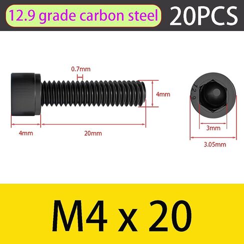 20 PCS Hex Socket Bolts, M4x14mm Screw, Socket Head Cap Screws Bolts, Hexagonal Machine Screws, Fully Thread, Carbon Steel Hexagonal Screw in Kuwait