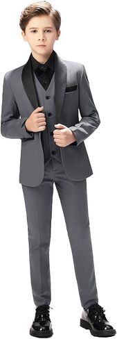 Boy Suits Tuxedo Slim Fit Suit for Boys Kids Toddler Dress Outfit with Coat, Pants, Vest Set No Tail in Saudi Arabia