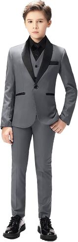 Boy Suits Tuxedo Slim Fit Suit for Boys Kids Toddler Dress Outfit with Coat, Pants, Vest Set No Tail in Saudi Arabia