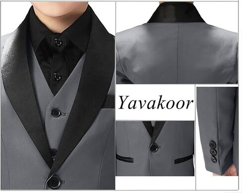 Boy Suits Tuxedo Slim Fit Suit for Boys Kids Toddler Dress Outfit with Coat, Pants, Vest Set No Tail in Saudi Arabia