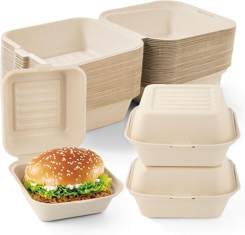 30 Pack Clamshell Take Out Food Containers,6X6 Inch 100% Compostable Disposable To Go Containers,To Go Boxes With Lids for Hamburger Sandwiches Chips in Kuwait