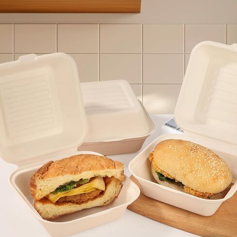 30 Pack Clamshell Take Out Food Containers,6X6 Inch 100% Compostable Disposable To Go Containers,To Go Boxes With Lids for Hamburger Sandwiches Chips in Kuwait