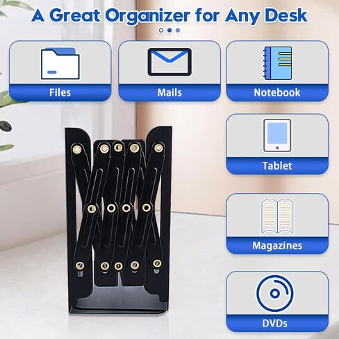 2PCS Heavy Duty Book End to Hold Books, Adjustable Bookends Book Holder for Shelves, Decorative Book Organizer for Desk, Sturdy & Flexible - Metal Book Ends Binder Holder for Tabletop in Kuwait