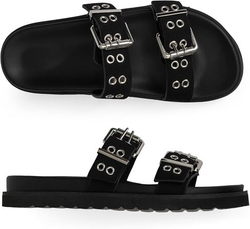 Modatope Womens Flat Sandals for Women Double Buckle Adjustable Slide Sandals Slip On Open Toe Platform Sandals in Kuwait