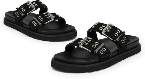Modatope Womens Flat Sandals for Women Double Buckle Adjustable Slide Sandals Slip On Open Toe Platform Sandals in Kuwait