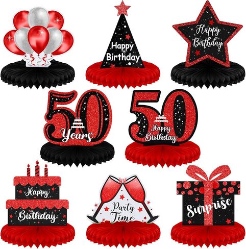 8 قطع زينة عيد الميلاد الخمسين أخضر أسود لامع 50 عيد ميلاد سعيد قطع مركزية على شكل قرص العسل للطاولات 50 عامًا سطح الطاولة للرجال والنساء خمسين عامًا من لوازم حفلات أعياد الميلاد in Saudi Arabia
