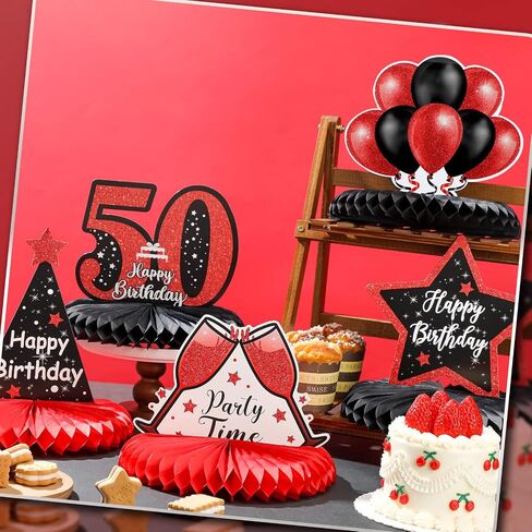 8 قطع زينة عيد الميلاد الخمسين أخضر أسود لامع 50 عيد ميلاد سعيد قطع مركزية على شكل قرص العسل للطاولات 50 عامًا سطح الطاولة للرجال والنساء خمسين عامًا من لوازم حفلات أعياد الميلاد in Saudi Arabia