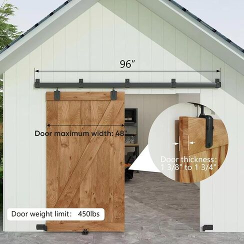 JUBEST 6FT Box Rail Exterior Barn Door Hardware Kit, Black Heavy Duty Sliding Barn Door Hardware, Wall Mount Barn Door Hardware(Doors NOT Include） in Kuwait