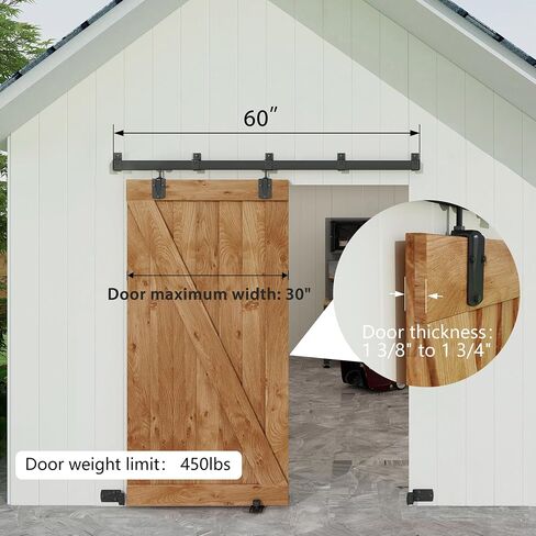 JUBEST 6FT Box Rail Exterior Barn Door Hardware Kit, Black Heavy Duty Sliding Barn Door Hardware, Wall Mount Barn Door Hardware(Doors NOT Include） in Kuwait