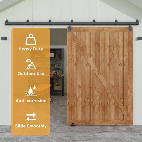 JUBEST 6FT Box Rail Exterior Barn Door Hardware Kit, Black Heavy Duty Sliding Barn Door Hardware, Wall Mount Barn Door Hardware(Doors NOT Include） in Kuwait