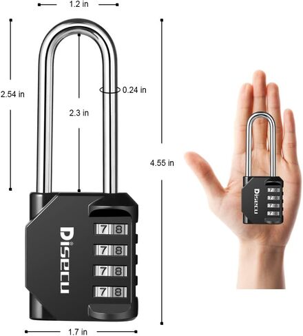 1 Pack disecu 2.6 Inch Long Shackle Combination Lock, 4 Digit Outdoor Waterproof Padlock for School Locker, Gym Locker, Storage Unit, Gate, Fence, Toolbox (Black) in Kuwait