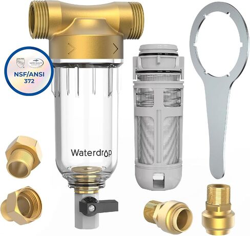 Waterdrop تدور لأسفل مرشح الرواسب ، نظام تصفية المياه الكامل للخلع لمياه الآبار ، 50 ميكرون + 200 ميكرون ، 1 "Mnpt + 3/4" in Kuwait