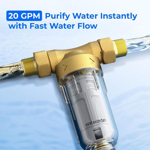 Waterdrop تدور لأسفل مرشح الرواسب ، نظام تصفية المياه الكامل للخلع لمياه الآبار ، 50 ميكرون + 200 ميكرون ، 1 "Mnpt + 3/4" in Kuwait