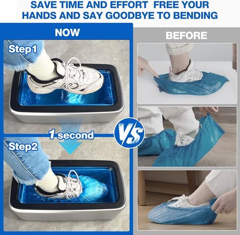 Automatic Shoe Cover Machine with 200pcs Disposable Shoe Covers Shoe Cover Dispenser Shoe Cover Machine Shoe Covers Disposable Non Slip Waterproof, Suitable for Indoor (Sliver-Black Cover) in Kuwait