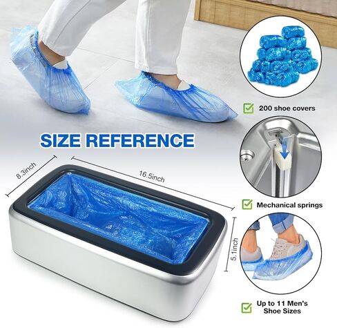 Automatic Shoe Cover Machine with 200pcs Disposable Shoe Covers Shoe Cover Dispenser Shoe Cover Machine Shoe Covers Disposable Non Slip Waterproof, Suitable for Indoor (Sliver-Black Cover) in Kuwait