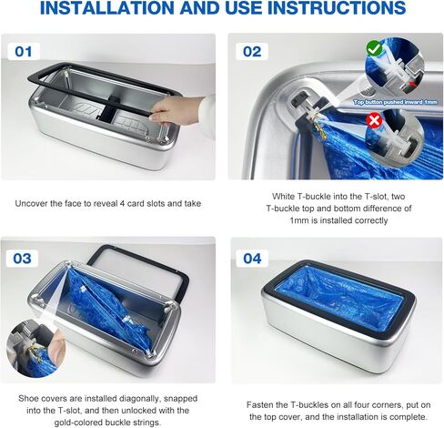 Automatic Shoe Cover Machine with 200pcs Disposable Shoe Covers Shoe Cover Dispenser Shoe Cover Machine Shoe Covers Disposable Non Slip Waterproof, Suitable for Indoor (Sliver-Black Cover) in Kuwait