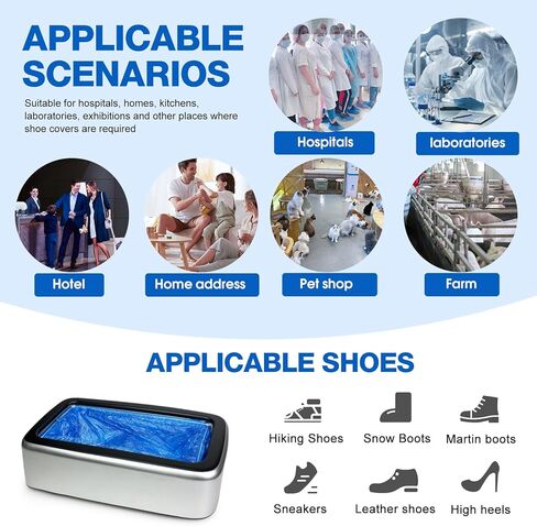 Automatic Shoe Cover Machine with 200pcs Disposable Shoe Covers Shoe Cover Dispenser Shoe Cover Machine Shoe Covers Disposable Non Slip Waterproof, Suitable for Indoor (Sliver-Black Cover) in Kuwait