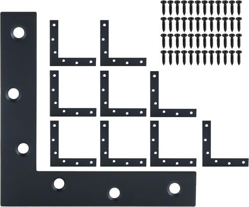T Flat Brackets,Corner Bracket Black Corner Brace Mending Plate Repair 120mmX120mm Stainless Steel Flat Braces for Wood Tables, Chairs, Sofas, Beds, Cabinets, Doors and Windows,Pack of 10 in Saudi Arabia