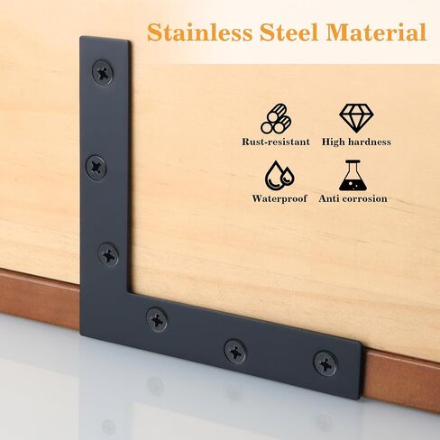 T Flat Brackets,Corner Bracket Black Corner Brace Mending Plate Repair 120mmX120mm Stainless Steel Flat Braces for Wood Tables, Chairs, Sofas, Beds, Cabinets, Doors and Windows,Pack of 10 in Saudi Arabia