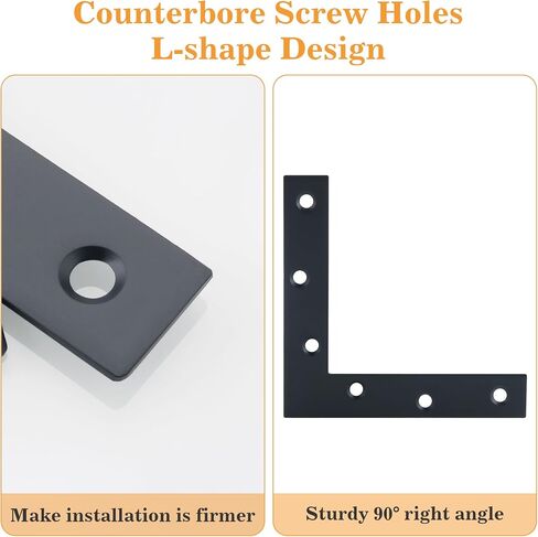T Flat Brackets,Corner Bracket Black Corner Brace Mending Plate Repair 120mmX120mm Stainless Steel Flat Braces for Wood Tables, Chairs, Sofas, Beds, Cabinets, Doors and Windows,Pack of 10 in Saudi Arabia