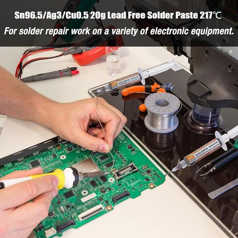 Sn96.5/Ag3/Cu0.5 20g Lead Free Solder Paste 217℃ No Clean High Temp Solders Pastes for Electronics Sn96.5% Ag3% Cu0.5% Flux for SMD/BGA/SMT/IC/LED/PCB Repair (Pack of 1Pcs) in Kuwait