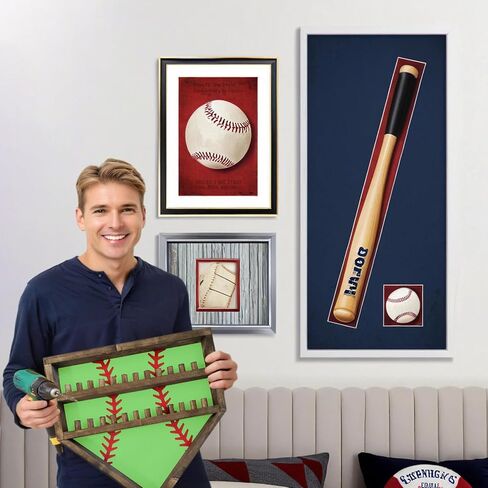 Baseball Championship Ring Display Case, Softball Football Basketball Ring Holder Wood, 24 Ring Posts, Sports Medal Wall Mount Display Box for Men Boy (Yellow) in Saudi Arabia