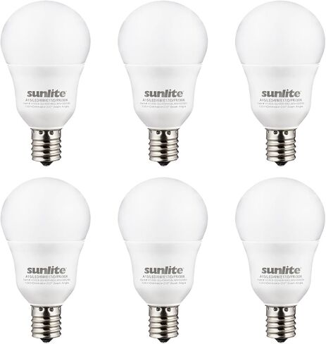 Sunlite A15 E17 LED لمبة LED ، مصابيح كهربائية أساسية متوسطة ، 6 واط (ما يعادل 40 واط) ، 480 لومينات ، قابلة للضايق ، لمروحة السقف ، وتجهيزات الإضاءة ، اللمسات الأخيرة ، المدرجة في ETL ، 6 عدد ، 2700 كيلو أبيض ناعم in Kuwait
