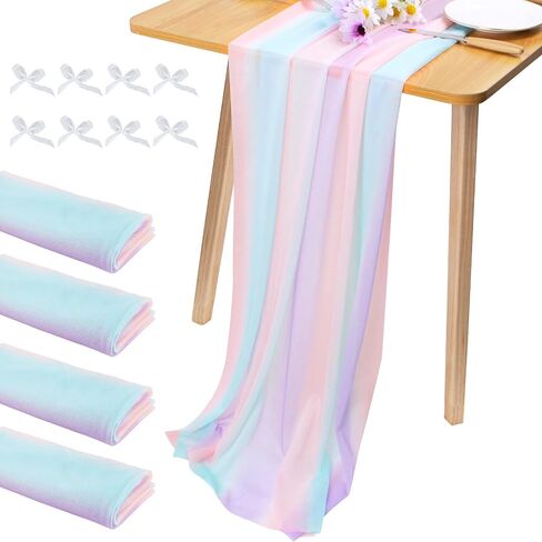 JeogYong 2 Pcs Colorful Chiffon Table Runner 30 x 71 Inch Sheer Table Runner Tulle Rainbow Table Runner for Wedding Shower Decorations, Bridal Shower, Garden Party Decorations (Iridescent) in Kuwait