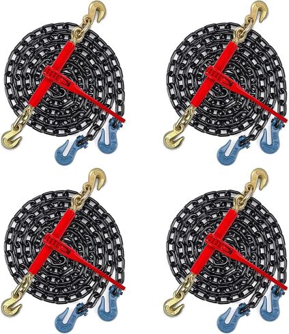 5/16"-3/8" Chain Binder and 5/16"|G70|12' Transport Chain Kit, Ratchet Load Binder with 5,400Lbs Working Load Limit, Tow Chain with Grappling Hook, Tie-Down Cargo to A Truck or Flatbed Trailer in Kuwait