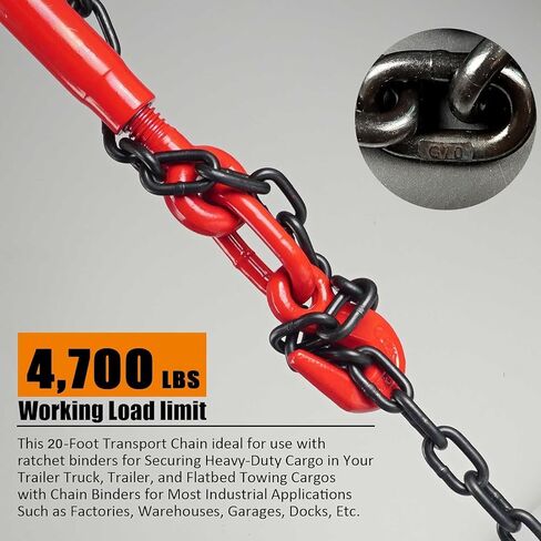 5/16"-3/8" Chain Binder and 5/16"|G70|12' Transport Chain Kit, Ratchet Load Binder with 5,400Lbs Working Load Limit, Tow Chain with Grappling Hook, Tie-Down Cargo to A Truck or Flatbed Trailer in Kuwait