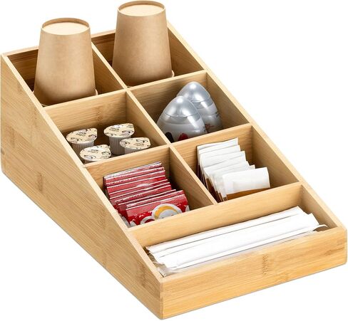 Navaris Coffee Station Organizer 7 Compartments - Coffee Organizer Station for Sugar, Creamer, Cup, Tea - Coffee Bar Organizer for Office and Kitchen Countertop Organization in Kuwait