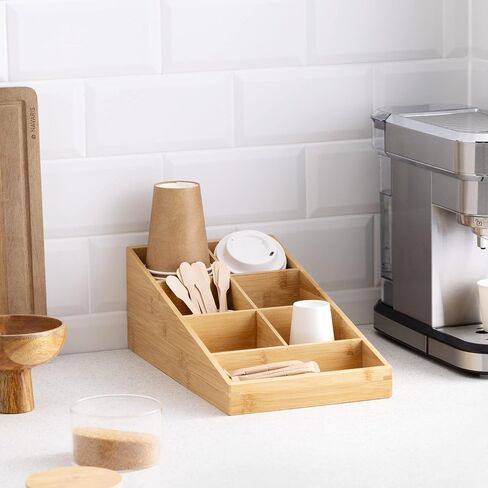 Navaris Coffee Station Organizer 7 Compartments - Coffee Organizer Station for Sugar, Creamer, Cup, Tea - Coffee Bar Organizer for Office and Kitchen Countertop Organization in Kuwait