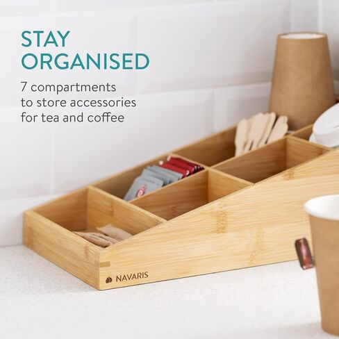 Navaris Coffee Station Organizer 7 Compartments - Coffee Organizer Station for Sugar, Creamer, Cup, Tea - Coffee Bar Organizer for Office and Kitchen Countertop Organization in Kuwait