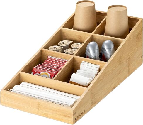 Navaris Coffee Station Organizer 7 Compartments - Coffee Organizer Station for Sugar, Creamer, Cup, Tea - Coffee Bar Organizer for Office and Kitchen Countertop Organization in Kuwait