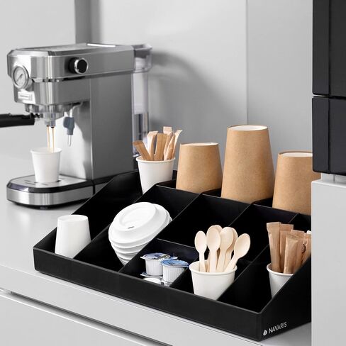 Navaris Coffee Station Organizer 7 Compartments - Coffee Organizer Station for Sugar, Creamer, Cup, Tea - Coffee Bar Organizer for Office and Kitchen Countertop Organization in Kuwait