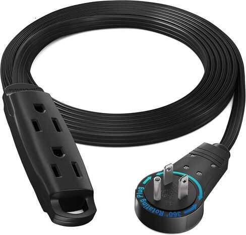 Maximm 360 Degree Rotating Flat Extension Cord 6 Ft Multi 3 Outlet Power Cord Grounded 16 AWG UL Certified, White in Kuwait