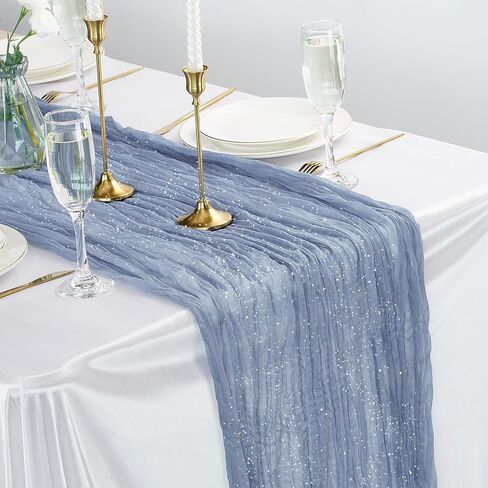 Cheesecloth Sparkly Table Table Runner 35x120 بوصة شاش بوهو الجبن الريفي الجبن عداء لاستشم الطفل حفل زفاف عيد الفصح زخارف المنزل الصيفية (الوردي المتربة ، 1 حزمة -10 قدم) in Kuwait