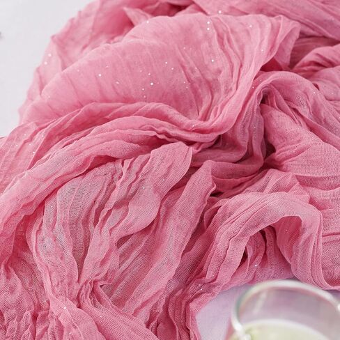Cheesecloth Sparkly Table Runner 35x120 Inches Gauze Boho Rustic Cheese Cloth Table Runner for Baby Shower Wedding Party Easter Spring Summer Home Decorations (Dusty Pink, 1 Pack-10FT) in Kuwait