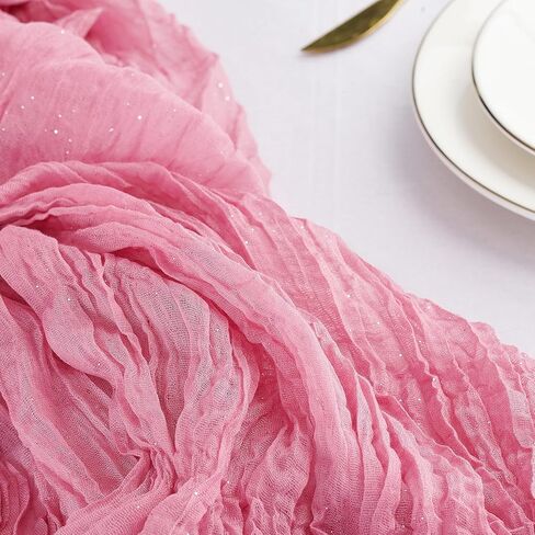Cheesecloth Sparkly Table Runner 35x120 Inches Gauze Boho Rustic Cheese Cloth Table Runner for Baby Shower Wedding Party Easter Spring Summer Home Decorations (Dusty Pink, 1 Pack-10FT) in Kuwait