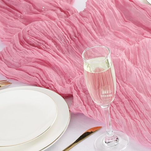 Cheesecloth Sparkly Table Runner 35x120 Inches Gauze Boho Rustic Cheese Cloth Table Runner for Baby Shower Wedding Party Easter Spring Summer Home Decorations (Dusty Pink, 1 Pack-10FT) in Kuwait