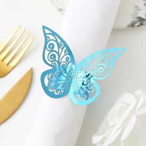 50pcs Laser Cut Butterfly Feding Rings Holder for Winners Tables Wedding Anniversray Party Decor Baby Bridal Dame Supply Sash Bows tablecloth paper bapkins (Rose Gold ، Laser Cut) in Kuwait