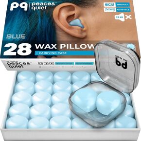PQ Wax Ear Plugs for Sleeping - 28 Silicone Wax Earplugs for Sleeping and Swimming, Gel Ear Plugs for Noise Cancelling, Sleeping Earplugs, Sound Blocking Level of 32 Db (28 Pillows), Color: Blue