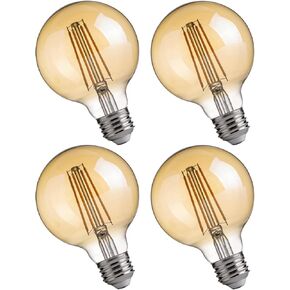 مصابيح LED Flsnt G25 LED Edison ، أبيض دافئ 2200 كيلو دافئ ، قابلاً للذات ، 40 واط ، 350 لتر ، قاعدة E26 ، CRI80 ، العنبر الزجاج ، 4 حزمة