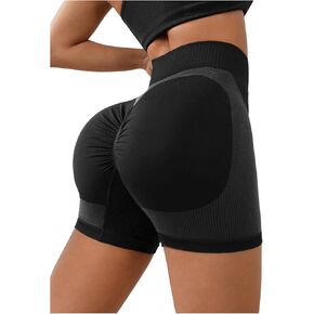 Oyoangle Women's Color Block High Phecout Shorts Scrunch Butt Shorts Gym Yoga Shorts