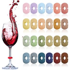 علامات مشروب سيليكون بواو 24 ألوان سحر زجاجي نبيذ علامات مشروب لصالح الشمبانيا كوكتيلات مارتينيس ، لوازم حفلة عيد ميلاد المآدب البار in Kuwait